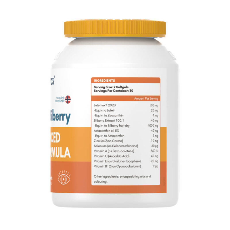 NYO3® Complex Lutein Bilberry Softgels 527mg Ingredients
