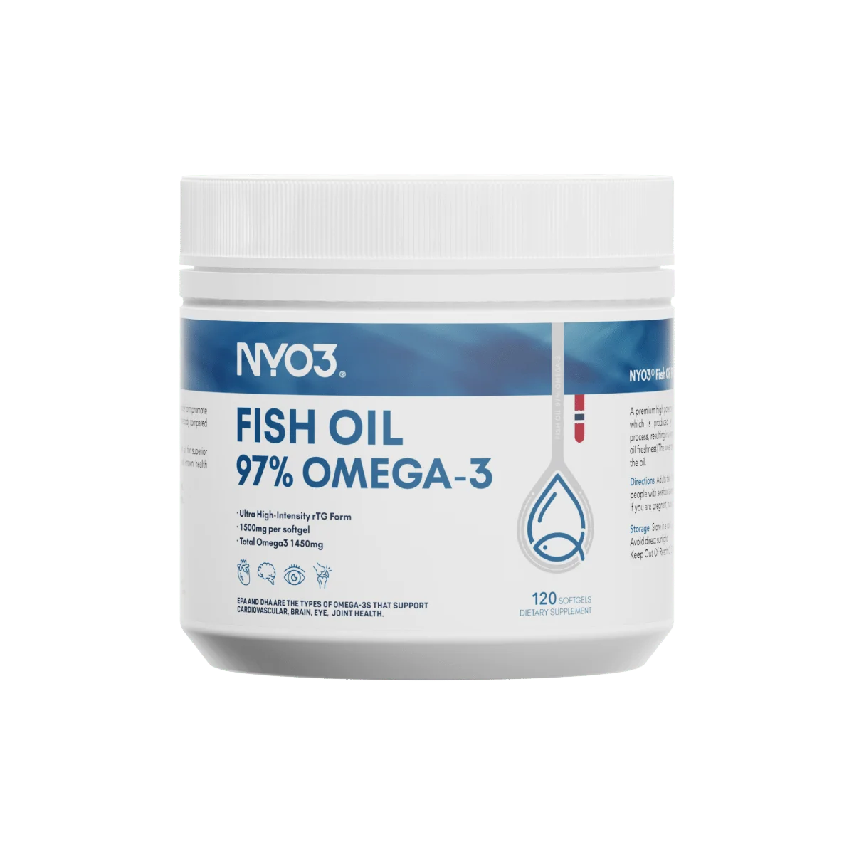 NYO3® 诺威佳 97% 高纯鱼油 Omega-3 脂肪酸深海鱼油软胶囊
