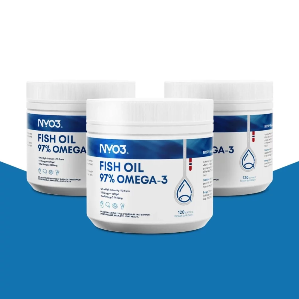 NYO3 97% Omega 3 Fish Oil Softgels Three Bottles New NYO3 97% Omega 3 Fish Oil Softgels Three Bottles New