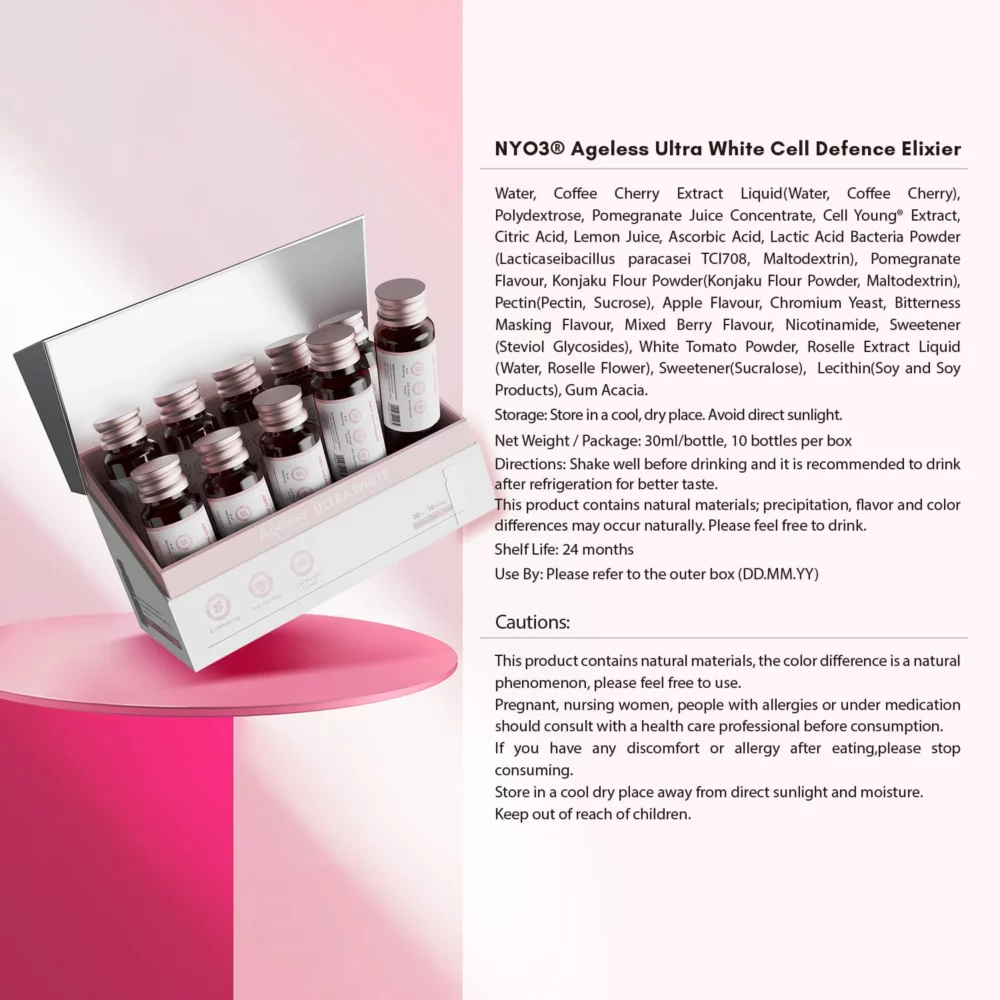 NYO3 Ageless Ultra White Cell Defence Elixier Introduction NYO3 Ageless Ultra White Cell Defence Elixier Introduction