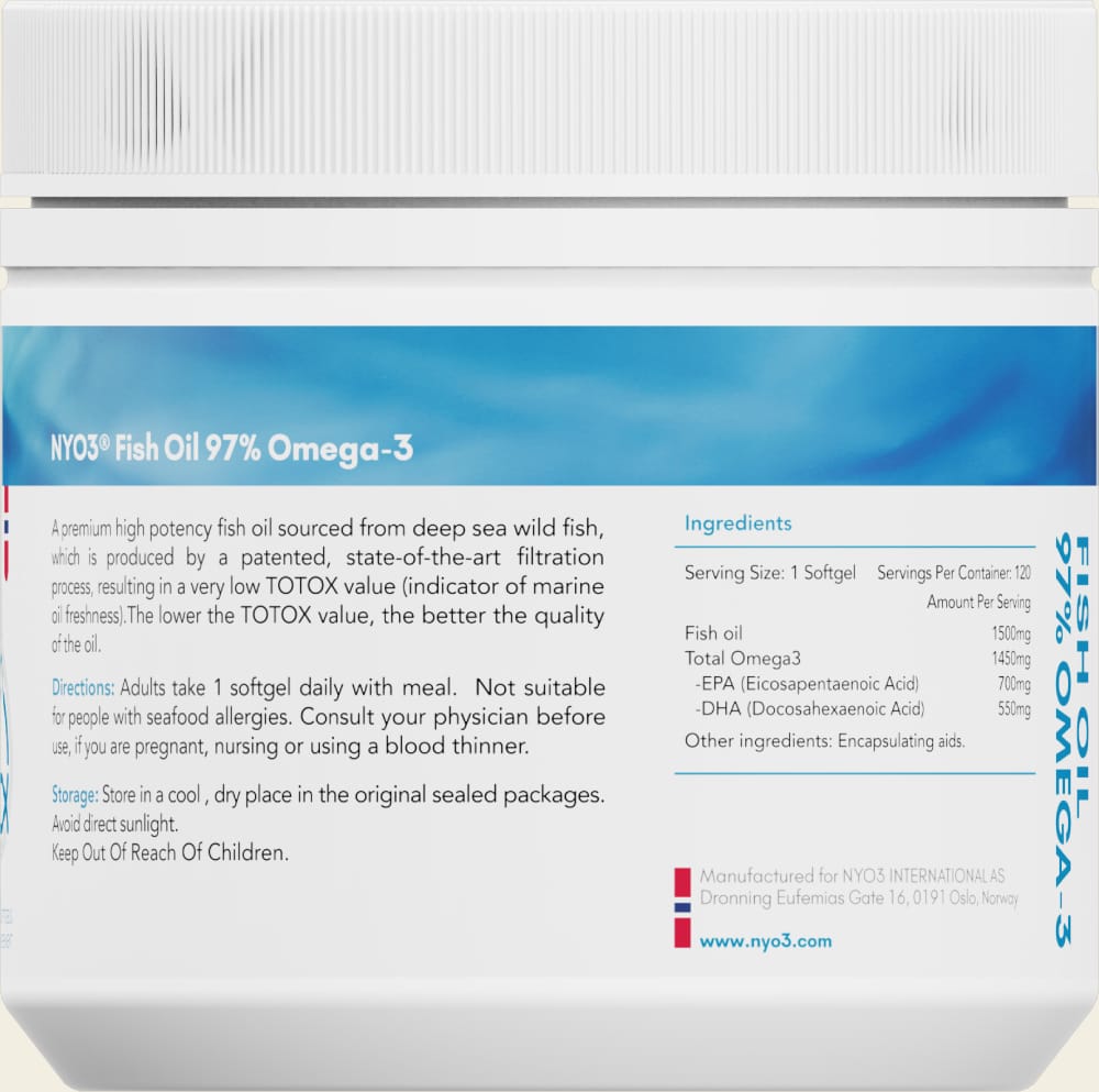 NYO3 97% Omega 3 Fish Oil Softgels Ingredients