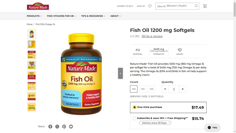 Best Omega-3 Fish Oil Supplements NatureMade Fish Oil 1200mg