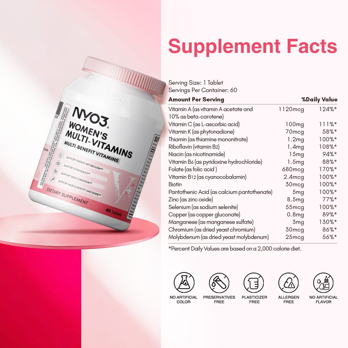 NYO3 Women's Multi-vitamins Tablets Supplement Fact