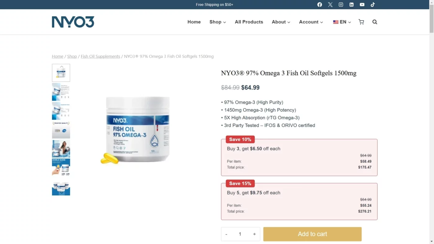 Best Omega 3 Supplements for Men - NYO3 97% Omega 3 Fish Oil Softgels