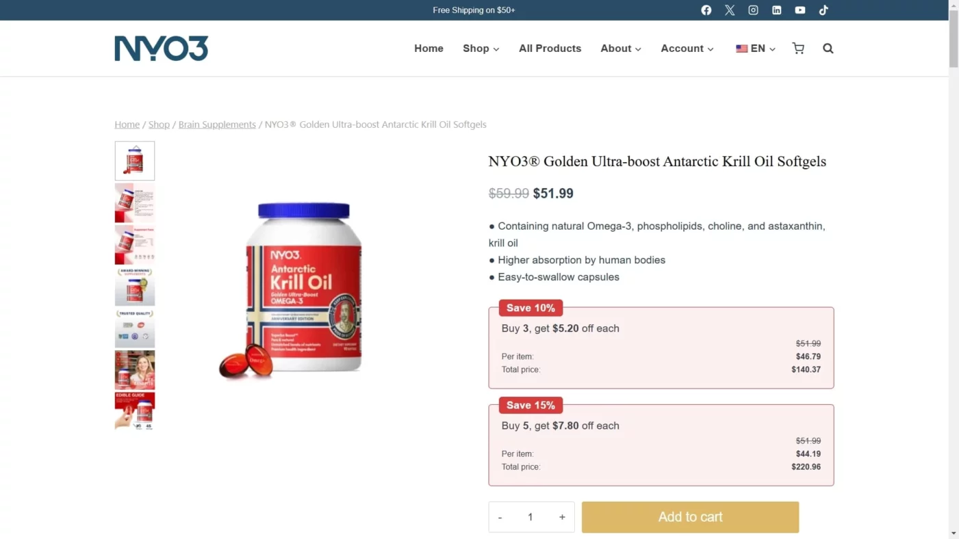 Best Omega 3 Supplements for Men - NYO3 Golden Ultra boost Antarctic Krill Oil Softgels