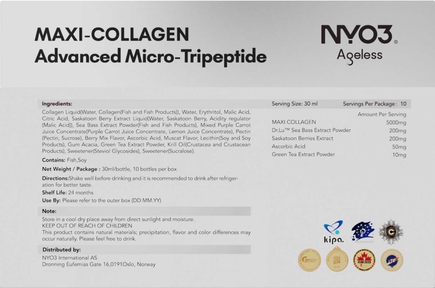 NYO3 Maxi Luqid Collagen Tripeptide Supplement Facts